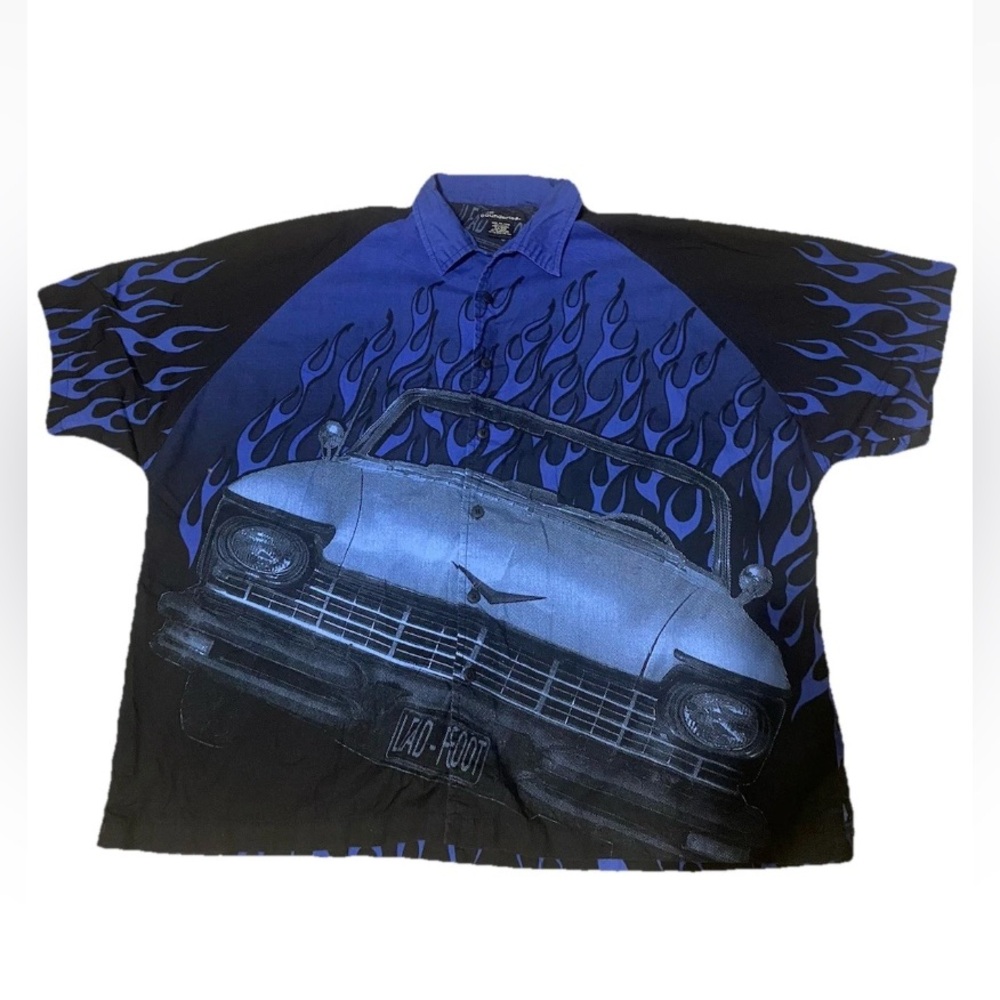 Vintage No Boundaries Mens Shirt 3XL Flames Car Lead Foot Button Short Sleeve